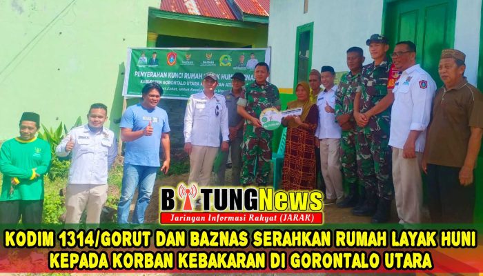 Kodim 1314/Gorut dan BAZNAS Serahkan Rumah Layak Huni kepada Korban Kebakaran di Gorontalo Utara