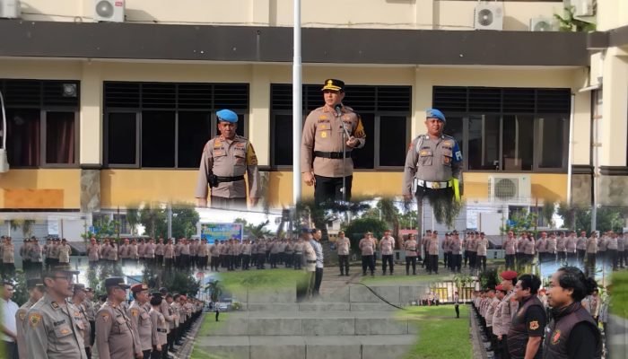 Kapolres Bitung Pimpin Apel gelar Pasukan dalam rangka pengamanan Perayaan Natal Tahun 2024 di Gereja gereja Wilayah hukum Polres Bitung