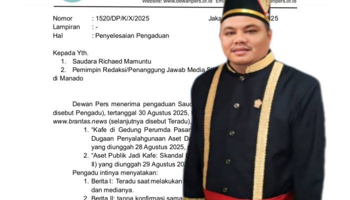 Sengketa Pers diBitung: Dewan Pers Putuskan Brantas.news Harus Minta Maaf ke Richaed Mamuntu