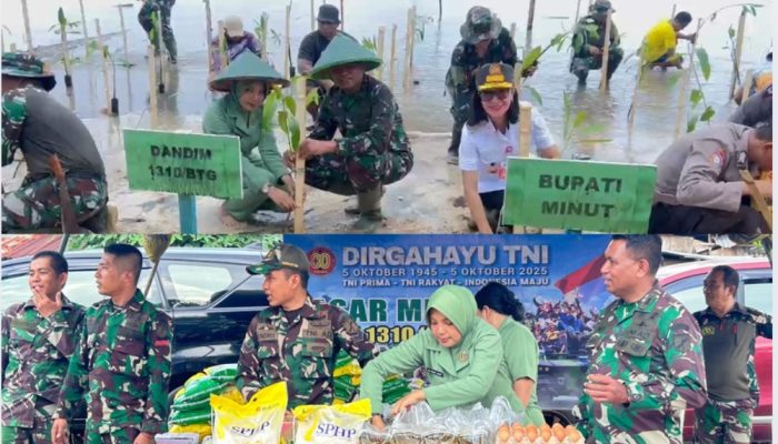 Sambut HUT TNI ke-80, Dandim 1310/Bitung Hadirkan Penanaman Mangrove dan Bazar Murah