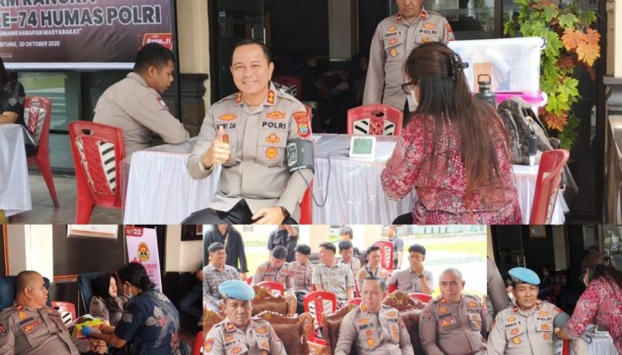 Maknai HUT Humas Polri, Polres Bitung Bagikan Kehidupan Lewat Donor Darah  ‎